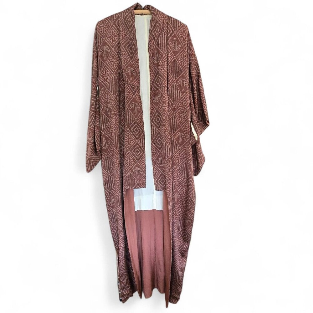 Geometric Patterned Brown Kimono for Men